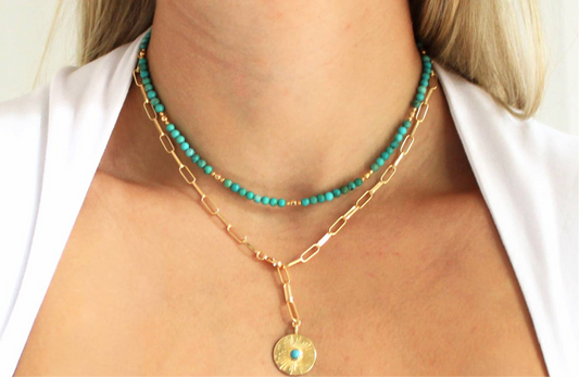 Turquoise Coin Lariat Necklace